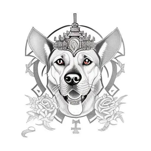 mythical alsatian cross Rhodesian Ridgeback with armour  tattoo design idea