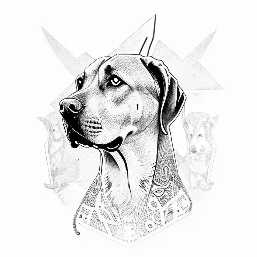 mythical alsatian cross Rhodesian Ridgeback with armour  tattoo design idea