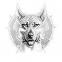 mythical alsatian cross Rhodesian Ridgeback with armour  tattoo design idea
