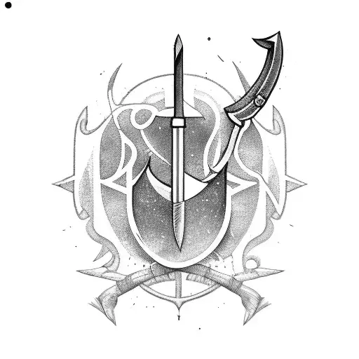 "BUCA" lettering weapons and knives tattoo design idea