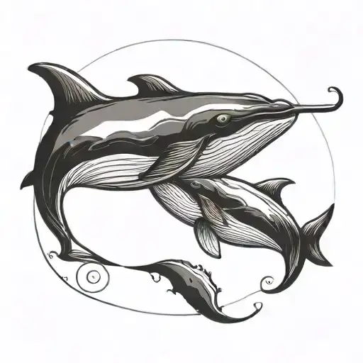 two killer whalles surrounded  a yin yang symbol tattoo design idea
