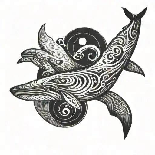 two killer whalles and a yin yang symbol tattoo design idea