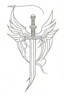 Long sword on the back with wings going to the shoulders tattoo design idea
