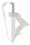 Long sword on the back with wings going to the shoulders tattoo design idea
