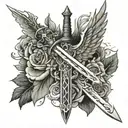 Sword going down the back with wings to the shoulders.  Not much details on the sword.  Very long tattoo design idea