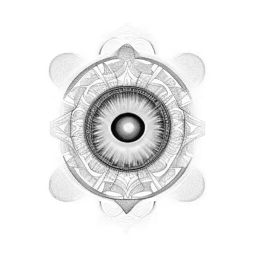 alex grey inspired sleeve of eyes swirling around the arm tattoo design idea
