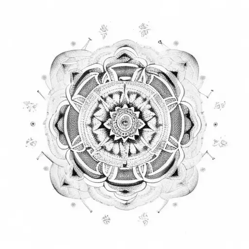A DMT molecule incorporated into a mandala design tattoo design idea