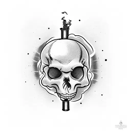 skeleton throwing a Molotov cocktail smoking a cigarette  tattoo design idea