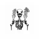 skeleton throwing a Molotov cocktail smoking a cigarette  tattoo design idea