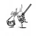 skeleton throwing a Molotov cocktail smoking a cigarette  tattoo design idea