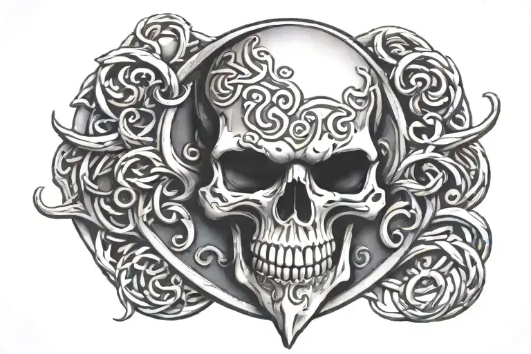 skull Celtic shield tattoo design idea