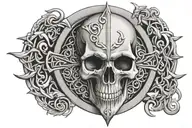 skull Celtic shield tattoo design idea