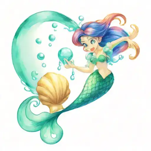 the little mermaid sea shell and the toy story ball  tattoo design idea