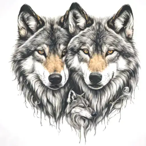 two wolves   tattoo design idea