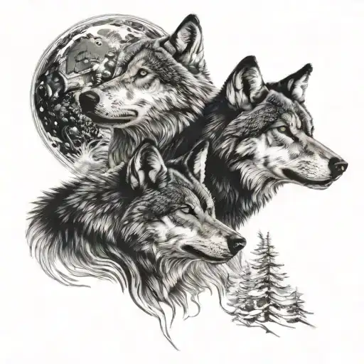 Two wolves howling tattoo design idea
