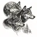Two wolves howling tattoo design idea