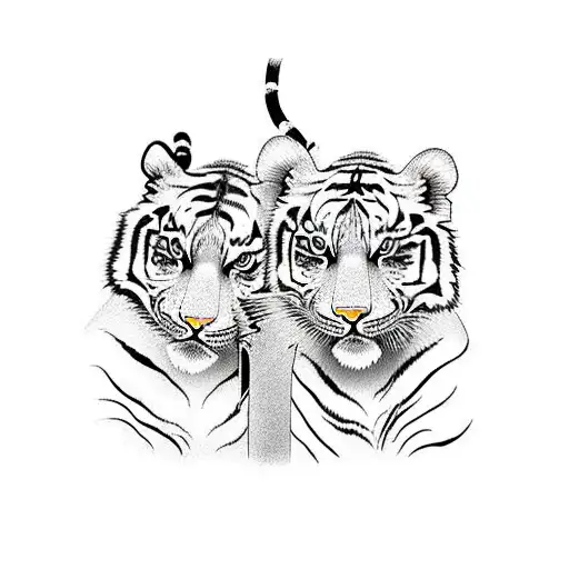3 tigers in the forest 1 is drinking water looking at a reflection  tattoo design idea
