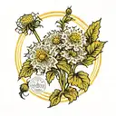 dandelions in postage stamp in Alphonse Mucha style  tattoo design idea