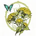 dandelions in postage stamp in Alphonse Mucha style  tattoo design idea