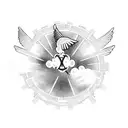 cross in a rose field with clouds opening up a sunset and a dove flying around  tattoo design idea