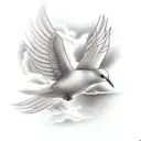 cross in a rose field with clouds opening up a sunset and a dove flying around  tattoo design idea