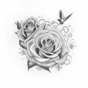 cross in a rose field with clouds opening up a sunset and a dove flying around  tattoo design idea