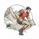 A rugby player tackling a mountain in a hiking-themed design tattoo design idea