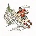 A rugby player tackling a mountain in a hiking-themed design tattoo design idea