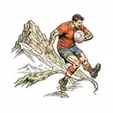 A rugby player tackling a mountain in a hiking-themed design tattoo design idea