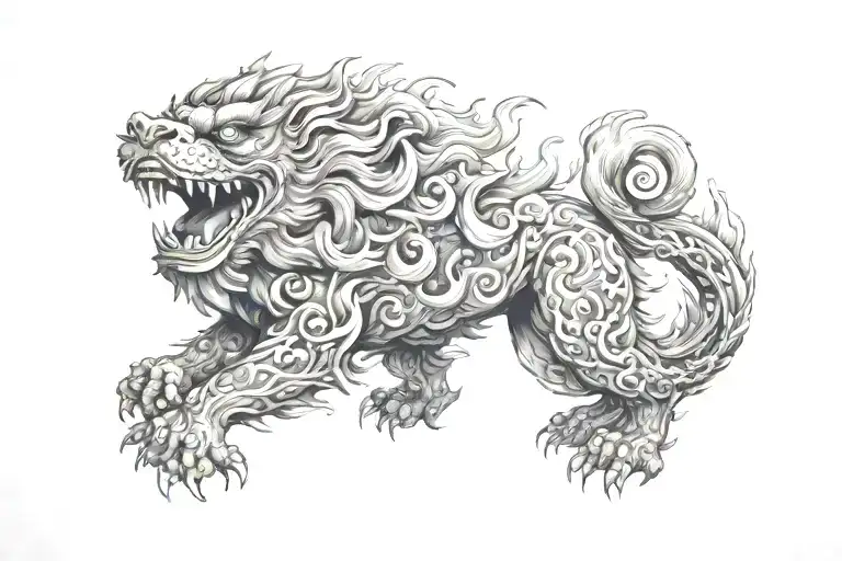 roaring chinese foo dog   tattoo design idea