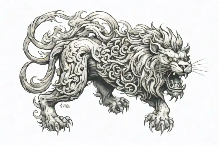 roaring chinese lion tattoo design idea