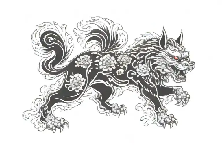 hunting chinese foo dog   tattoo design idea