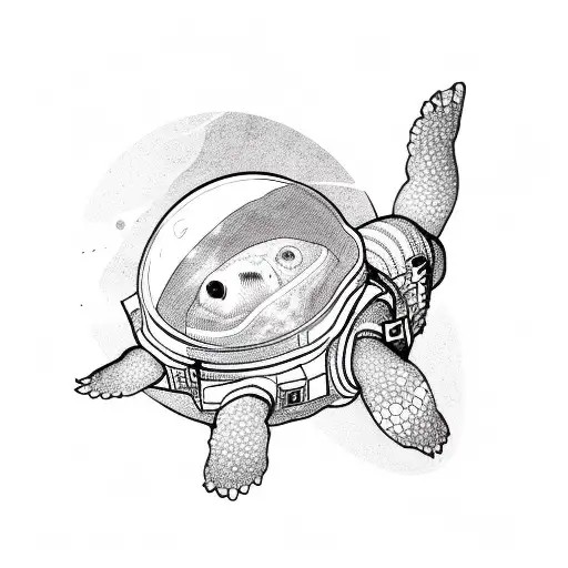 Astronaut turtle floating in space tattoo design idea