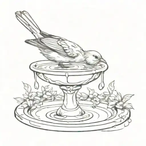 bird in birdbath tattoo design idea