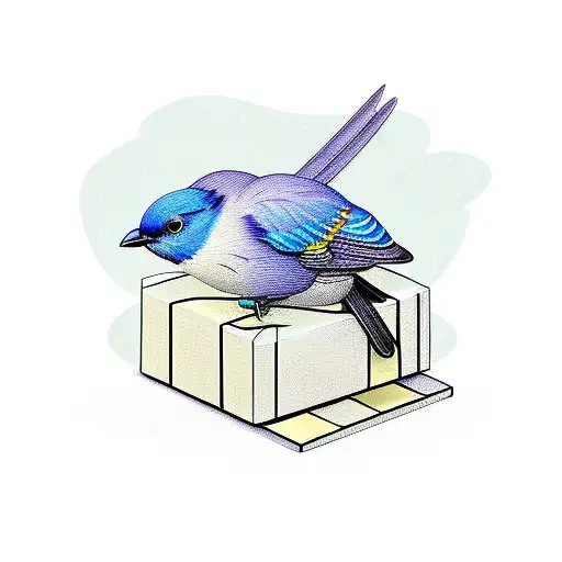 blue bird perched on a gift box tattoo design idea