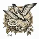 The date 26.06.1953 with birds flying out of the 3.  tattoo design idea