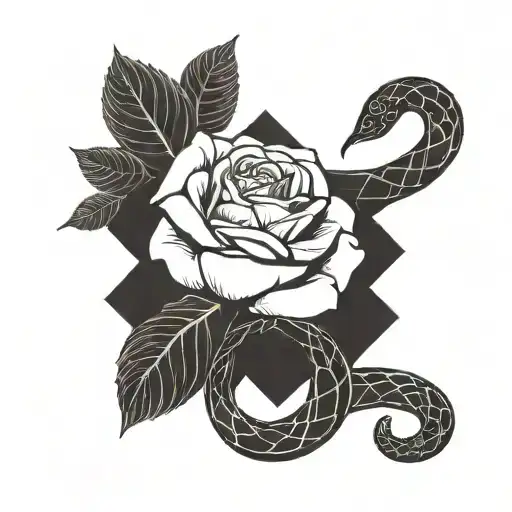 A minimalist tattoo design featuring a rose intertwined with a snake, symbolizing the balance between beauty and danger tattoo design idea