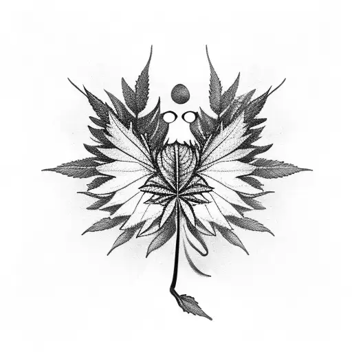 A cannabis leaf transforming into a sleeping owl tattoo design idea