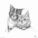 A cat and dog cuddling together in front of a Spanish sunset tattoo design idea