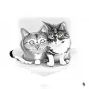 A cat and dog cuddling together in front of a Spanish sunset tattoo design idea