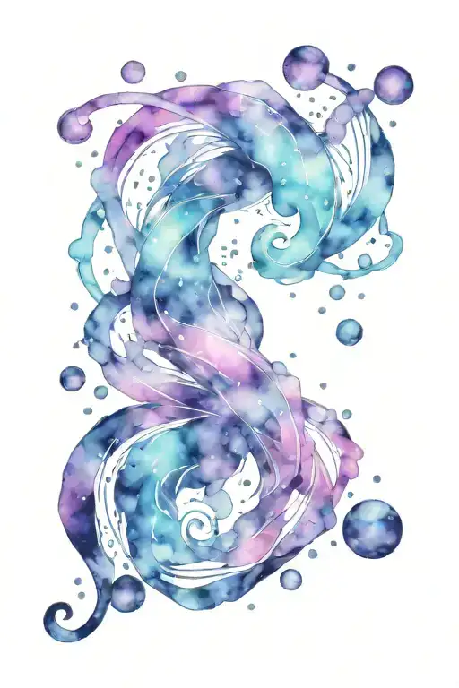 Aquarius constellation made up of water droplets and waves tattoo design idea