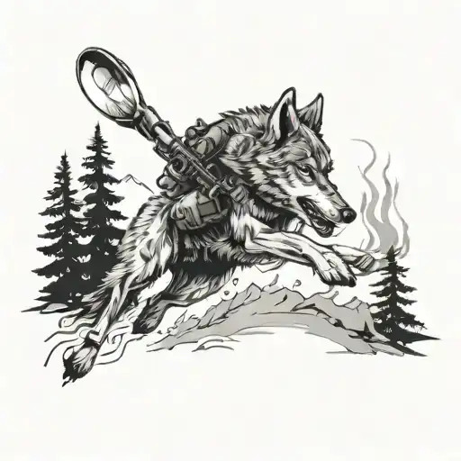 wolf running with 3 sniper scopes tattoo design idea