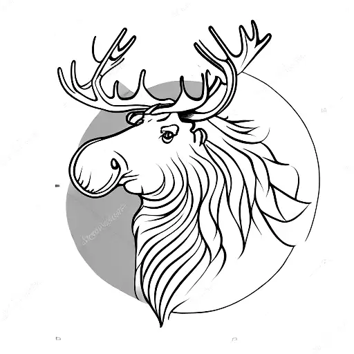Majestic moose standing in a moonlit forest tattoo design idea