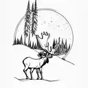 Majestic moose standing in a moonlit forest tattoo design idea