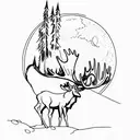 Majestic moose standing in a moonlit forest tattoo design idea