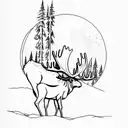 Majestic moose standing in a moonlit forest tattoo design idea