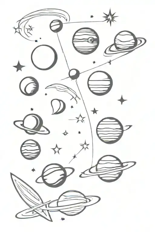 planets stars spine line tattoo design idea