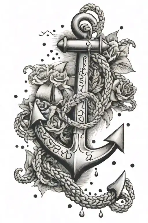 Anchor and rope surrounded by handwritten words "Beyond all the Seas" tattoo design idea