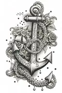 Anchor and rope surrounded by handwritten words "Beyond all the Seas" tattoo design idea