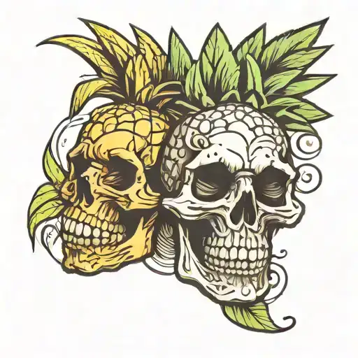 pineapple skull tattoo design idea